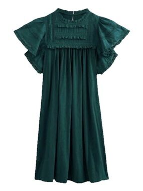 Boden Emerald Green Lace Yoke Flutter Sleeve Dress